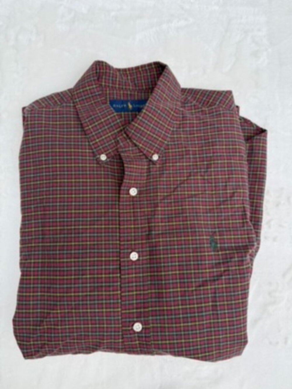 Ralph Lauren Men’s Red Green Plaid Button Down Shirt Size L